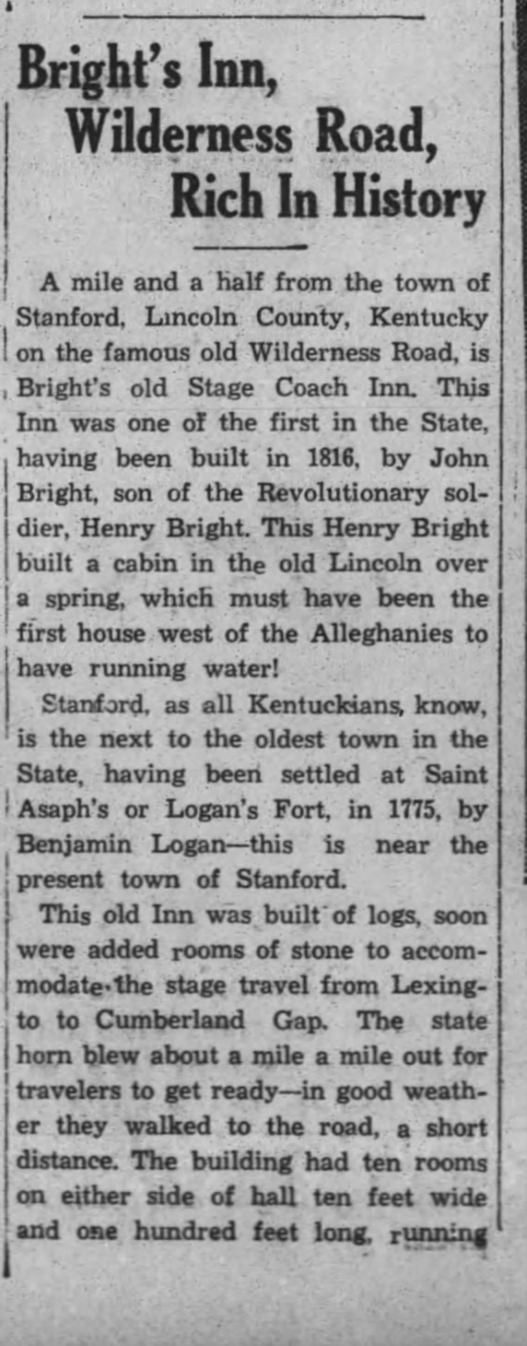 Kentucky Advocate, Danville, Kentucky, Monday, September 21, 1931, page 2.