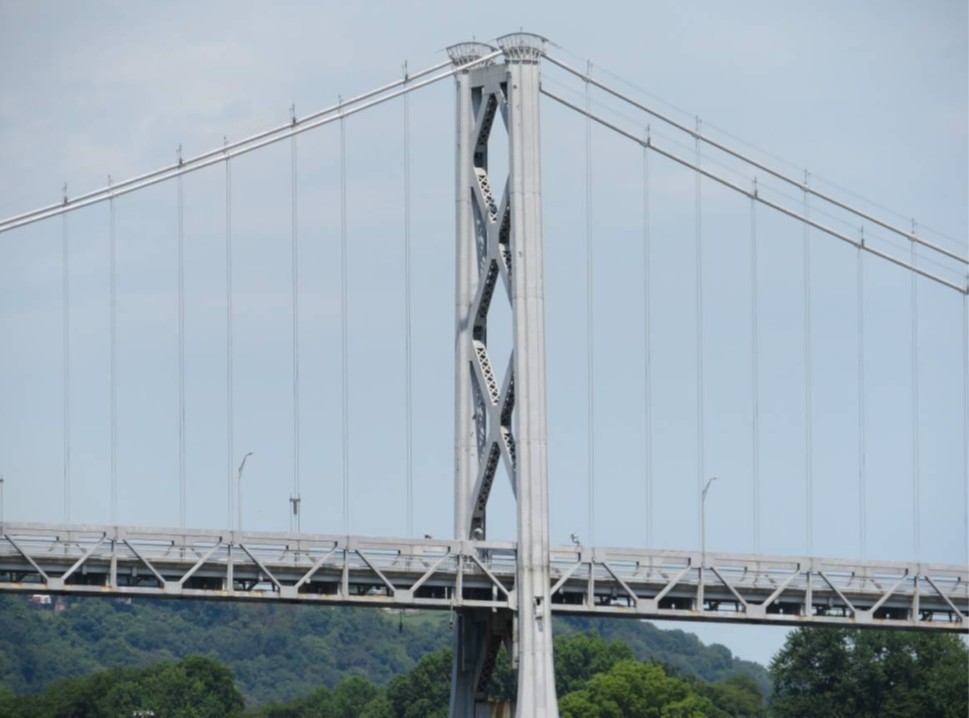 Detail of the southwestern tower of the Simon Kenton Bridge, looking North-Northwest