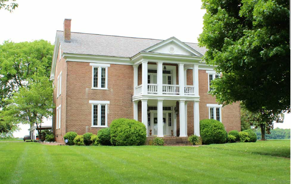 Main façade of Harmony Hall in Logan County, Kentucky. 